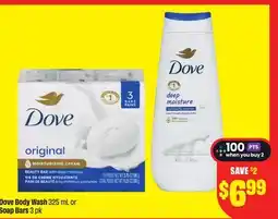 FreshCo Dove Body Wash 325 ml or Soap Bars 3 pk offer
