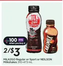 Sobeys MILK2GO Regular or Sport or NEILSON Milkshakes 310 offer