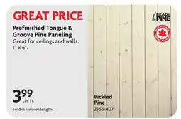 Home Hardware 1 x 6 Pickled Pine Tongue and Groove Paneling, by Linear Foot offer