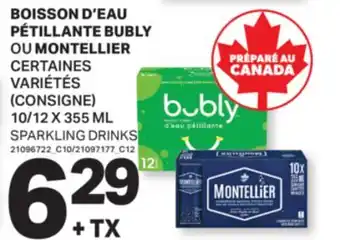 L'Intermarché BOISSON D'EAU PÉTILLANTE BUBLY OU MONTELLIER | SPARKLING DRINKS, 10/12 X 355 ML offer