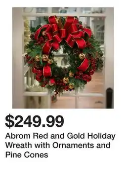 Wayfair Abrom Red and Gold Holiday Wreath with Ornaments and Pine Cones offer