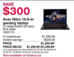 Costco Acer Nitro 15.6-in gaming laptop i7/16GB RAM offer