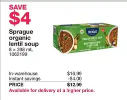 Costco Sprague organic lentil soup offer