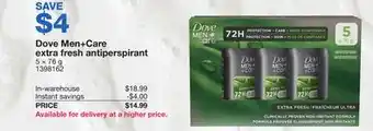 Costco Dove Men + Care extra fresh antiperspirant offer