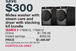 Costco Midea washer with steam care and dryer with stacking kit bundle offer