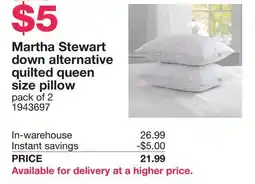 Costco Martha Stewart down alternative quilted queen size pillow pack offer