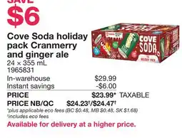 Costco Cove Soda holiday pack Cranmerry and ginger ale offer