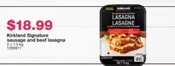 Costco Kirkland Signature sausage and beef lasagna offer