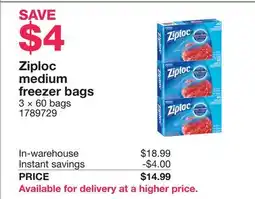 Costco Ziploc medium freezer bags offer