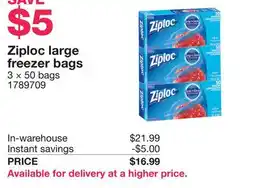 Costco Ziploc large freezer bags offer