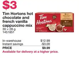 Costco Tim Hortons hot chocolate and french vanilla cappuccino mix offer
