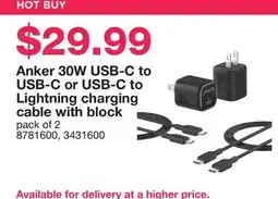 Costco Anker 30W USB-C to USB-C or USB-C to Lightning charging cable with block offer