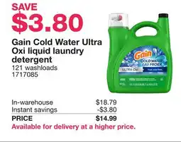 Costco Gain Cold Water Ultra Oxi liquid laundry detergent offer