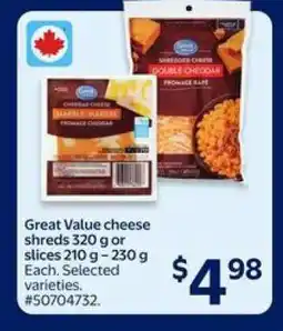 Walmart Great Value cheese shreds or slices offer