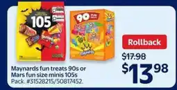 Walmart Maynards fun treats 90s or Mars fun size minis 105s offer