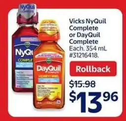 Walmart Vicks NyQuil Complete or DayQuil Complete offer