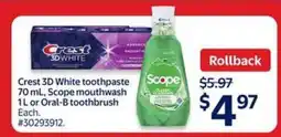 Walmart Crest 3D White toothpaste, Scope mouthwash, Oral-B toothbrush offer