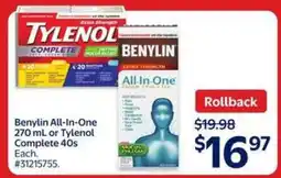 Walmart Benylin All-In-One 270 mL or Tylenol Complete 40s offer