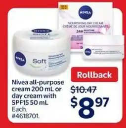Walmart Nivea all-purpose cream 200 mL or day cream with SPF15 50 mL offer
