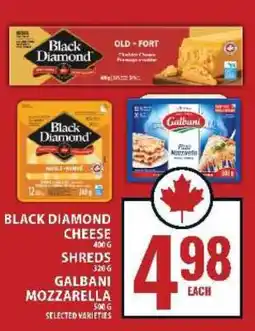 Food Basics Black Diamond Cheese Shreds & Galbani Mozzarella offer