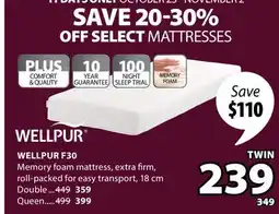 JYSK WELLPUR F30 Memory foam mattress offer