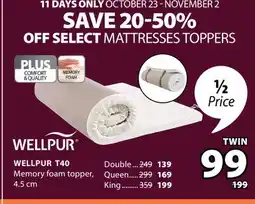 JYSK WELLPUR T40 Memory foam topper, 4.5 cm offer