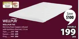 JYSK WELLPUR T65 Memory foam topper, infused with bamboo charcoal, 7.5 cm offer
