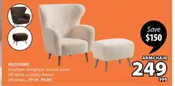 JYSK VILDSUND Armchair, wingback, boucle cover, off-white or teddy brown Ottoman offer