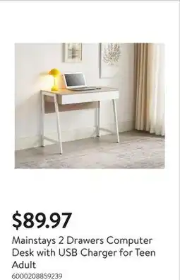 Walmart Mainstays 2 Drawers Computer Desk with USB Charger for Teen Adult offer