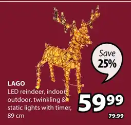 JYSK LAGO LED reindeer, indoor outdoor twinkling & static lights with timer offer