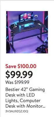 Walmart Bestier 42 Gaming Desk with LED Lights, Computer Desk with Monitor Stand in Black Carbon Fiber offer