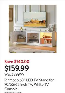 Walmart Pinmoco 63 LED TV Stand for 70/55/65 inch TV, White TV Console with Cabinet for Living Room, PS5 offer