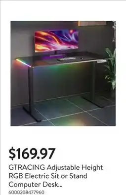 Walmart GTRACING Adjustable Height RGB Electric Sit or Stand Computer Desk with LED Lights for Adults offer