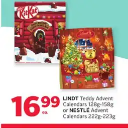 Rexall LINDT Teddy Advent Calendars 128g-158g or NESTLÉ Advent Calendars 222g-223g offer