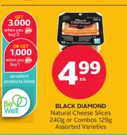 Rexall BLACK DIAMOND Natural Cheese Slices 240g or Combos 129g offer