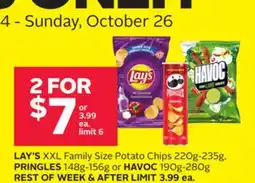 Rexall LAY'S XXL Family Size Potato Chips 220g-235g, PRINGLES 148g-156g or HAVOC 190g-280g offer