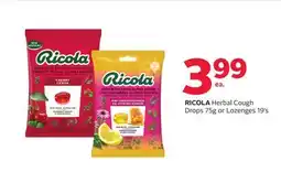 Rexall RICOLA Herbal Cough Drops 75g or Lozenges 19's offer