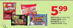 Rexall SKITTLES Fun Size 20's, CRACK-UPS! 100's, ROCKETS 65's or CHILD'S PLAY 375g offer