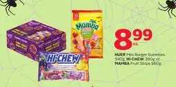 Rexall HUER Mini Burger Gummies 540g, HI-CHEW 390g or MAMBA Fruit Strips 560g offer