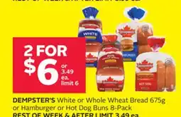Rexall DEMPSTER'S White or Whole Wheat Bread 675g or Hamburger or Hot Dog Buns 8-Pack offer
