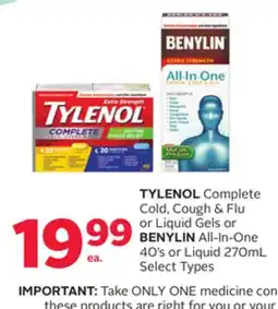 Rexall TYLENOL Complete Cold, Cough & Flu or Liquid Gels or BENYLIN All-In-One 40' s or Liquid 270mL offer