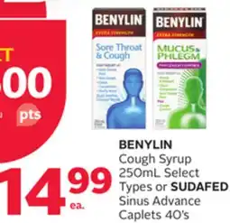 Rexall BENYLIN Cough Syrup 250mL Select Types or SUDAFED Sinus Advance Caplets 40' s offer