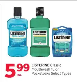 Rexall LISTERINE Classic Mouthwash 1L or Pocketpaks offer