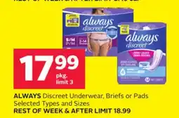 Rexall ALWAYS Discreet Underwear, Briefs or Pads offer