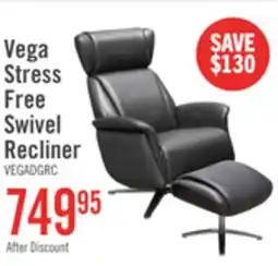 The Brick Vega 29.5 Faux Leather Stress Free Swivel Reclining Chair with Footrest and Aluminum Legs - Grey offer