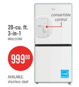 The Brick Midea 20 Cu. Ft. 3-in-1 Convertible Refrigerator-Freezer - White - MRU21C7BWW offer