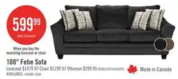 The Brick Made in Canada Febe 100 Chenille Fabric Sofa with Flared Arms and Accent Pillows - Charcoal Grey offer