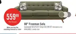 The Brick Kort & Co. Freeman 88 Linen-Look Fabric Sofa with Wood Base and Tufted Back Cushions - Avocado Green offer