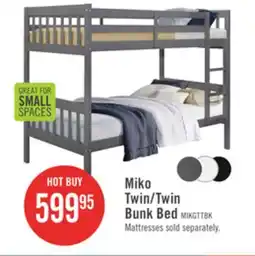 The Brick Miko Bunk Bed with Ladder & Guard Rail for Kids, Grey - Twin/Twin offer