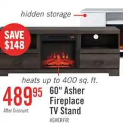 The Brick Asher 60 Rustic Electric Fireplace TV Stand with Storage & Cable Management for TVs up to 65- Bro offer